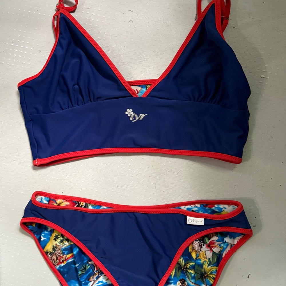 TYR Reversible Blue and Red Bikini Set
 Floral on Reverse